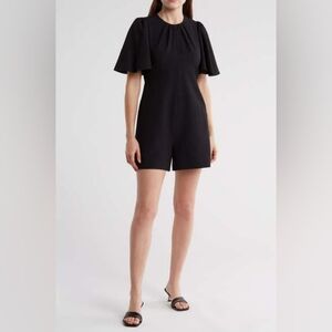 Calvin Klein Flutter Sleeve Romper, 10, BLACK